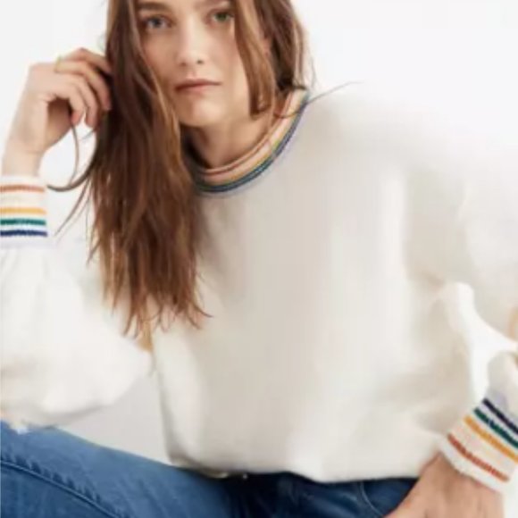 Madewell Sweaters - Madewell Rainbow-Trim Gladwell Balloon-Sleeve Pullover Sweater Size Small